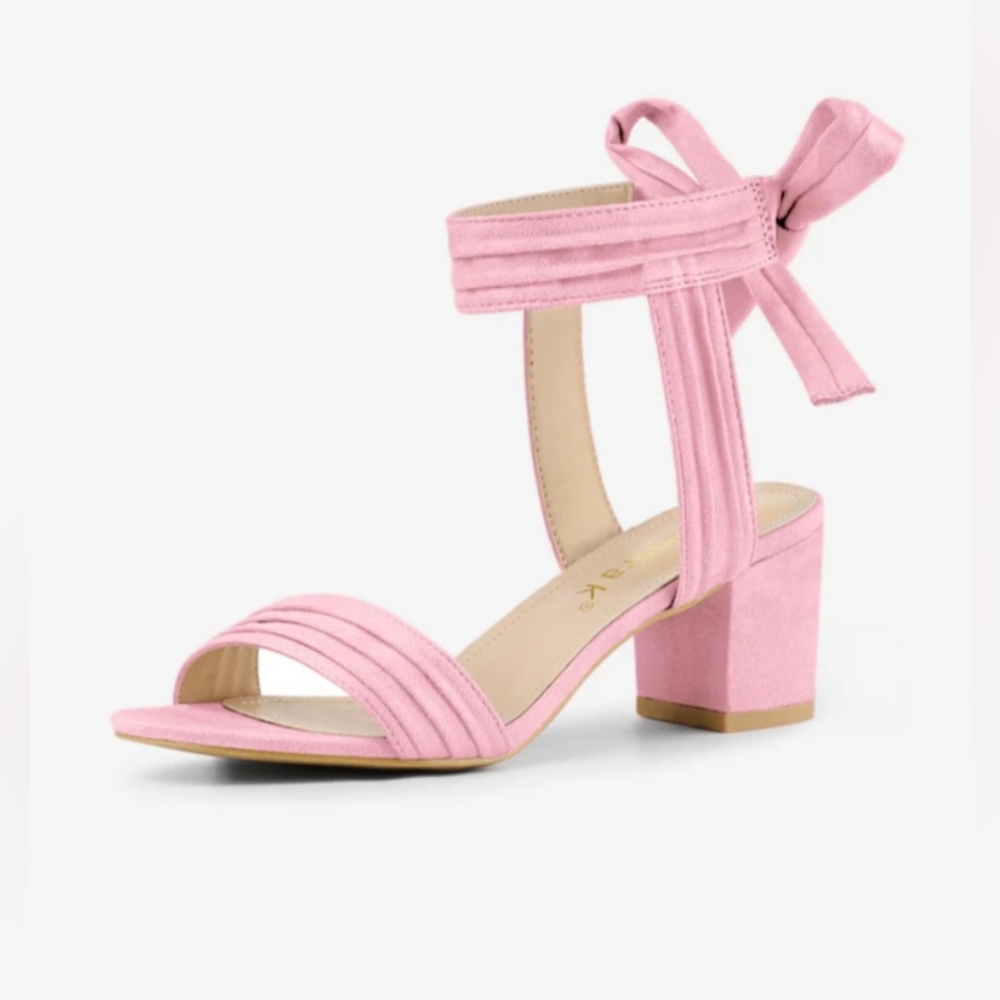 Allegra K | Open Toe Ankle Tie Back Block Heel Sandals | Size 10.5